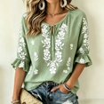 thumbnail image 2 of DHFJKG Boho Tops For Women V Neck Lace Up Floral Printed Half Sleeve T Shirts Summer Beach Vacation Clothes, 2 of 4