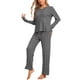 thumbnail image 4 of Pijamas de mujer INSPIRE CHIC, conjunto de sudadera suave de waffle, de manga larga, cuello en V, para otoño e invierno, talla XS, gris, 4 of 5