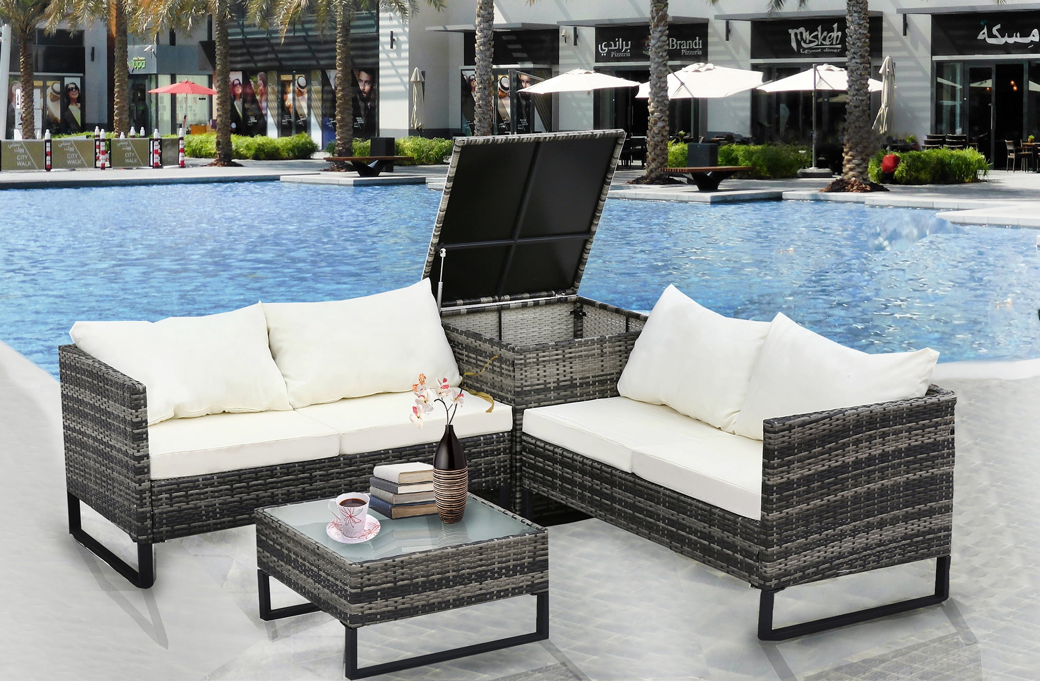 Patio Furniture Sets, 4 Piece Outdoor Sectional Sofa Set with Ottoman