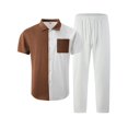 thumbnail image 4 of StSilkitty Men's 2 Piece Outfits Color Block Button down Short Sleeve Collared Shirts and Pants Sets Cotton Linen Casual Set, 4 of 7