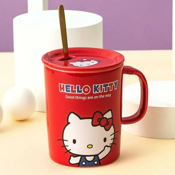 350ml Sanrio Hello Kitty Mug Pochacco Ceramic Tiki Cup With Lid And Spoon Y2k Women Portable Coffee Cup Aesthetic Water Cups