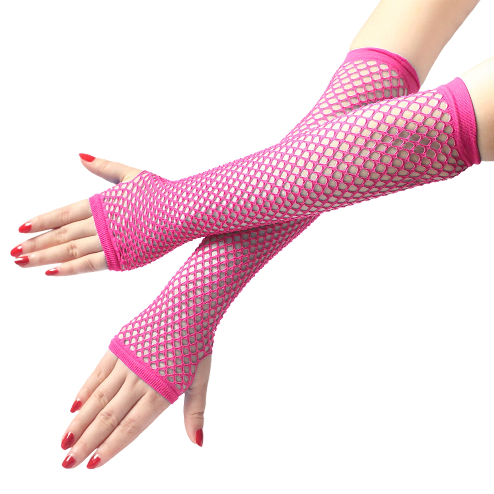 rygai Pair High Elastic Fishnet Gloves Arm Cover Nylon Elbow