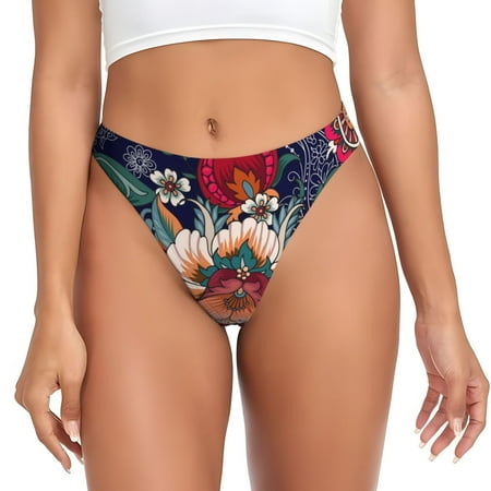 Qokaie Paisley2 Printed Women s Cotton Thong Underwear  Sexy Breathable Panties G-string-X-Large