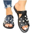 thumbnail image 4 of Women's Flat Slide Sandals Pearl Embellished Crisscross Strap, Open Toe Slip-On Casual Summer Slides Black 9.5, 4 of 9