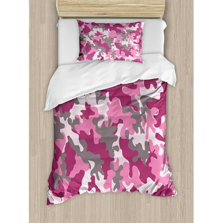 Ambesonne Camo Cute Sweet Pattern Feminine Design Girlish Vibrant Artistic Duvet Cover Set