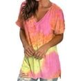 thumbnail image 3 of Liher Women Tie Dye V-Neck T-Shirts Casual Loose Summer Tops Roll Short Sleeve Tunic Blouse Tee Shirts Yellow Tie-dyed S, 3 of 4