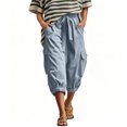 thumbnail image 2 of Faux Linen Pants for Women Cargo Capris Drawstring Elastic Waist Loose Joggers Travel Hiking Summer Casual Pants, 2 of 6