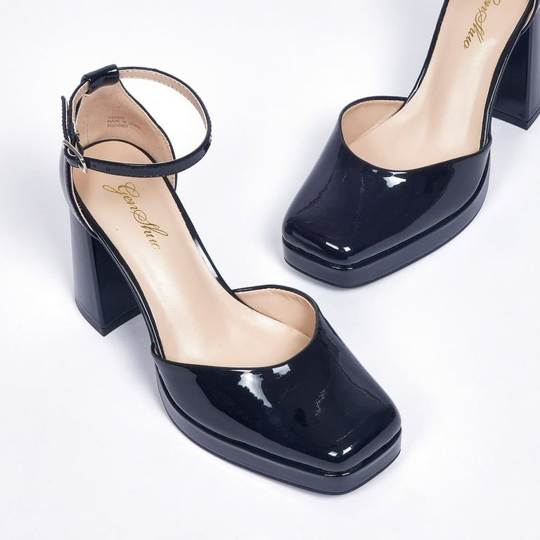 Zhabtuc Women's Platform Chunky Pumps Heels, 4 Inch Square