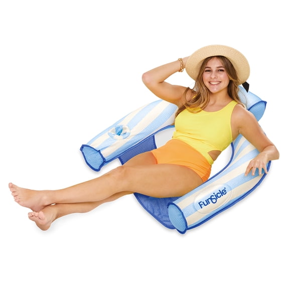 Funsicle LuxeMesh Noodle Chair, 2.3ft Inflatable Fabric Pool Float, Stripes, Age 14 and up