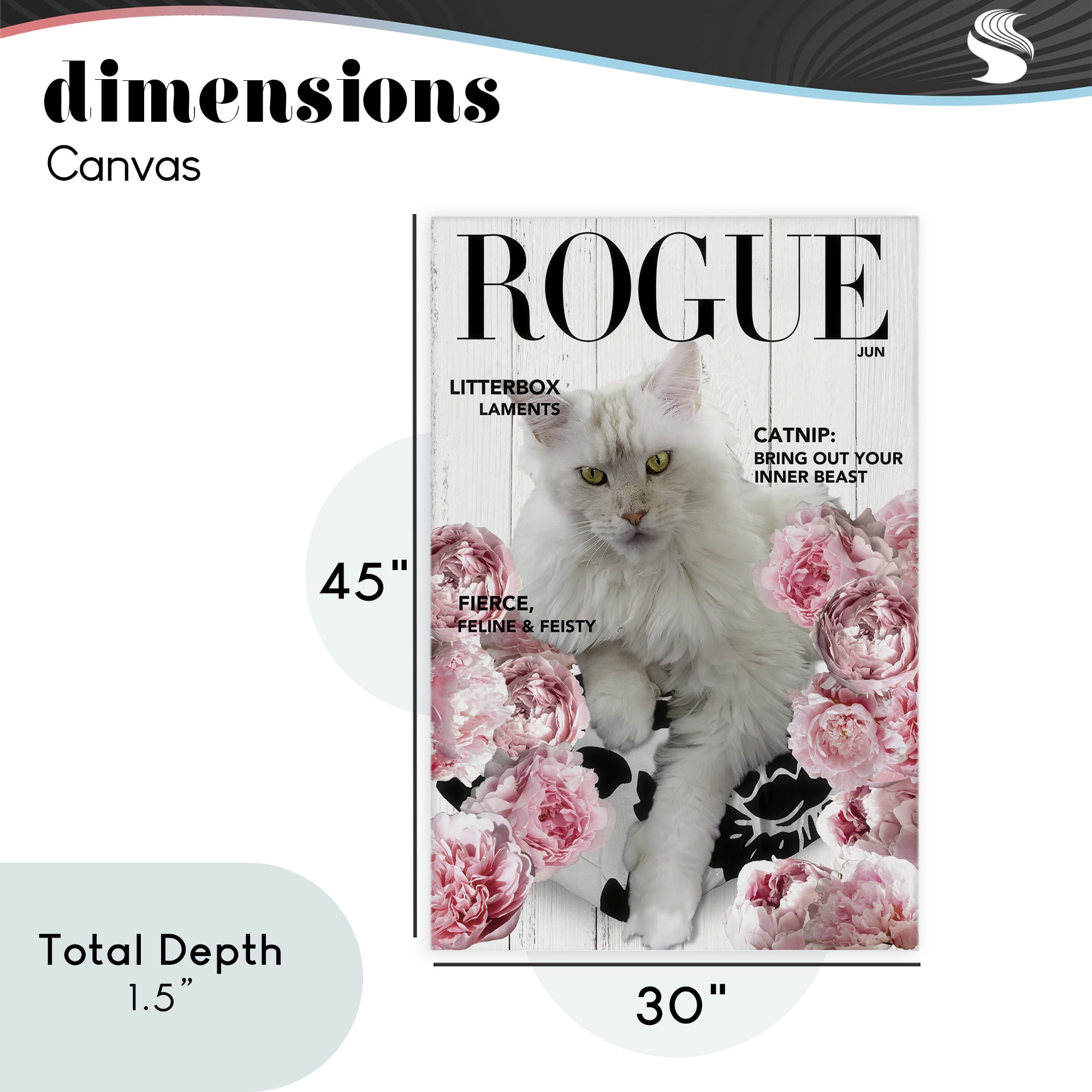 Funny Floral Cat Magazine Canvas Wall Art, design by Sasha