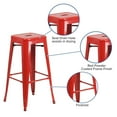 thumbnail image 2 of 30'' High Backless Red Metal Indoor-Outdoor Barstool with Square Seat, 2 of 9