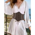 thumbnail image 3 of FEOYA Corset Waist Belt for Women Lace Up Pirate Corset Belt Renaissance Corset Waistband Vintage Elastic Corset Belt Wide Tied Waspie Belt Dark Brown PU Leathers Girdle for Dresses Daily Wear, 3 of 6