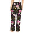 thumbnail image 3 of Pajama Pants Women, pink Skull daisy Sweatpants Soft Sleep Lounge Pants, Casual PJ Bottoms Pants with Pockets, 3 of 5