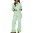 thumbnail image 2 of Women's Cotton Long-Sleeve Shirt and Full-Length Bottom Pajama Set Women Home Fashion Casual Easter Printed Tops And Pants Short-sleeved Shorts Pajama Set With Pockets Gift for Adults,Green,M, 2 of 8
