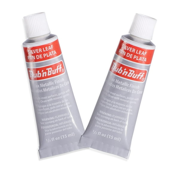 AMACO Rub n Buff Wax Metallic Finish - 2 Rub n Buff Silver Leaf 15ml Tubes - Versatile Gilding Wax for Finishing Furniture Antiquing and Restoration - Rub and Buff Colors Set of Two