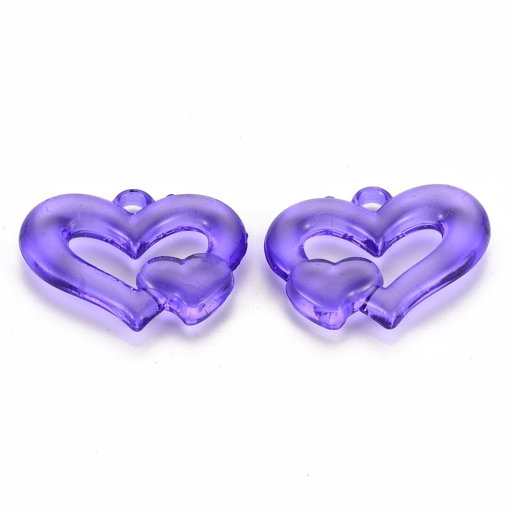 500gs Transparent Acrylic Beads Heart to Heart Medium Purple 27x34x6mm Hole: 3mm about 191pcs/500g