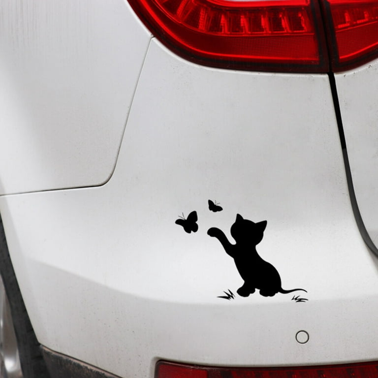4 Pcs Creative Car Sticker Cartoon Flapping Cat Cover Scratch Car Sticker  for Car Use (Black/White Each Color 2pcs)