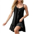 thumbnail image 3 of LYEAA Womens Beach Dresses Sleeveless Casual Plus Size Elegant Loose Short Mini Slip Dress V Neck Solid Ruffle Fashion Summer Cool Vacation Comfortable Dresses Black XL, 3 of 9