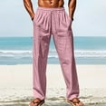 thumbnail image 6 of Wyobmus Straight Leg Linen Pants for Men Summer Cotton Lounge Pants Drawstring Waist Open Bottom Jersey Pants with Pockets Pink, 6 of 9