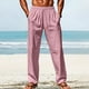 thumbnail image 5 of Pantalones largos de poliéster para hombre, informales, lisos, rectos, con cordón, con bolsillo y cintura elástica, 5 of 8