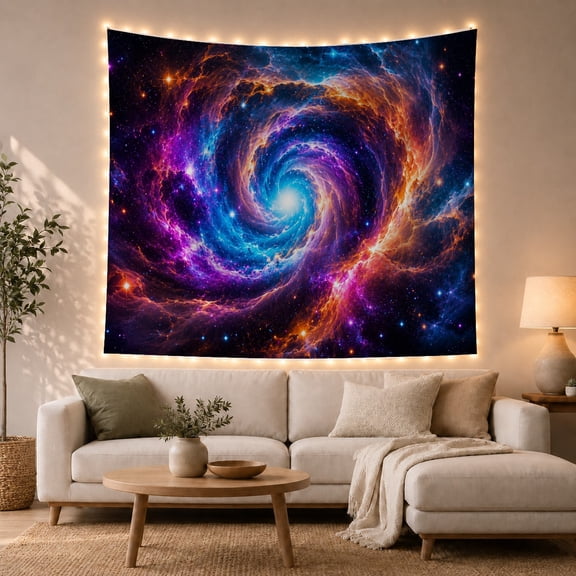 Spiral Galaxy Against a Star-Filled Cosmic Nebula, Energetic Celestial Art for Space Enthusiasts, Astronomy Wall Decor, Birthday Gift Tapestry Wall Hanging for Bedroom and Living Room