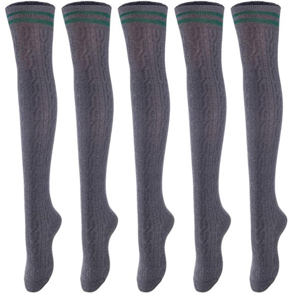 Lovely Annie Women's 5 Pairs Incredible Durable Super Soft Unique Over Knee High Thigh High Cotton Socks Size 6-9 A1023(DarkGrey)