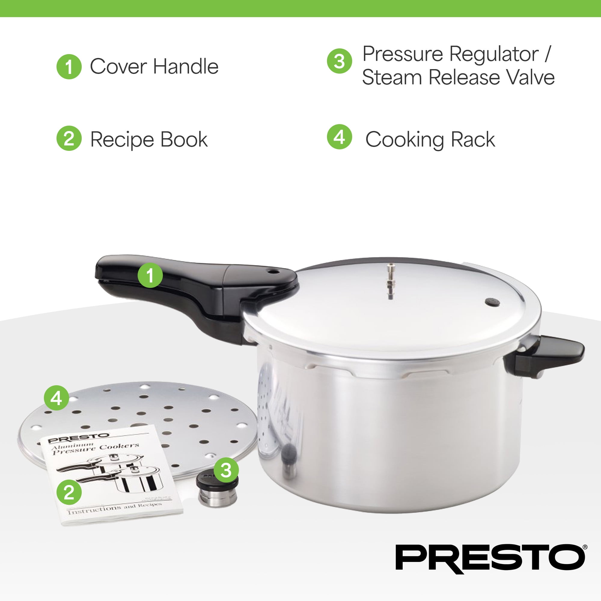 Presto 01282 Qt Aluminum Pressure Cooker, Regulator Cover Lock