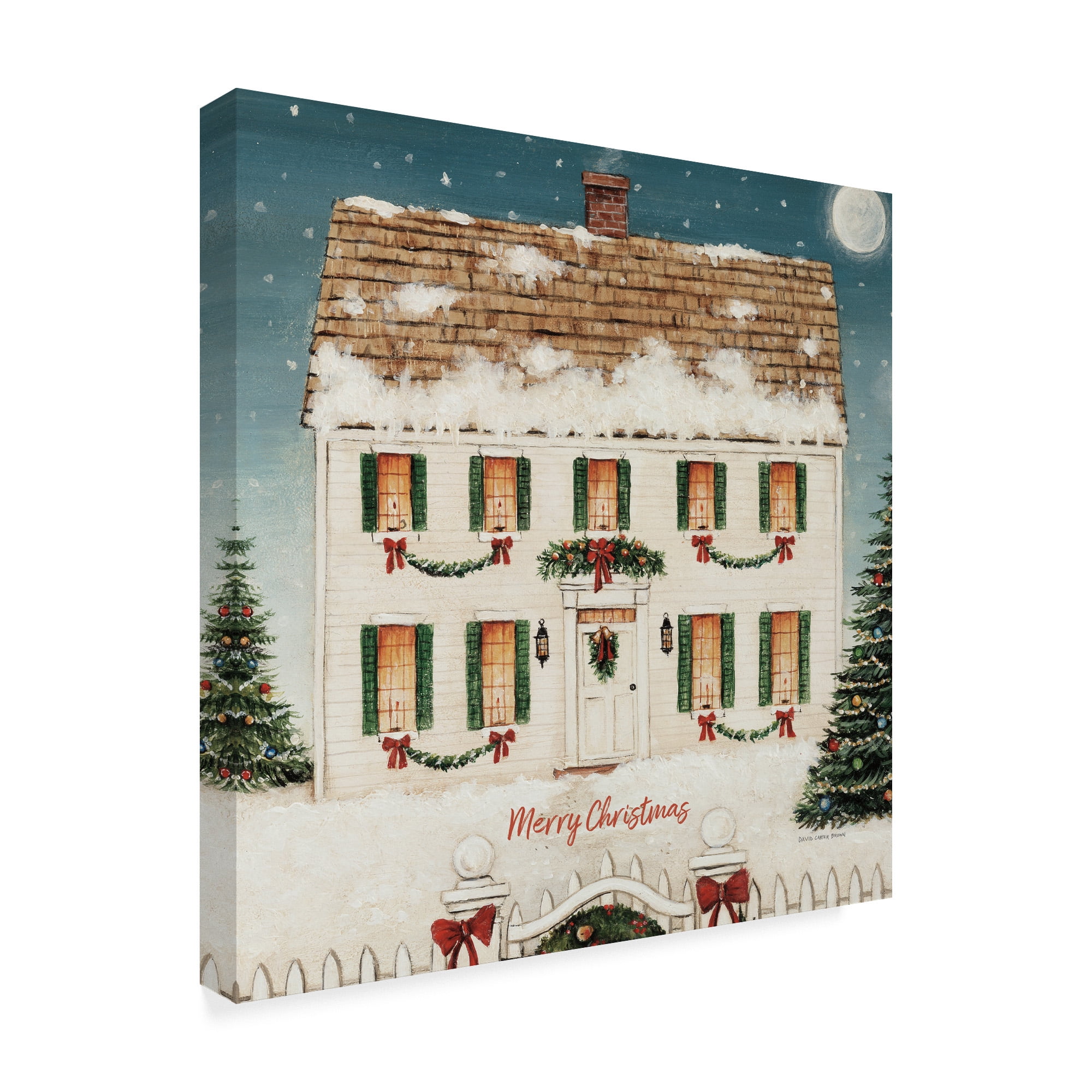 Trademark Fine Art 'Merry Lil House Sq Merry Christmas' Canvas Art by David Carter Brown