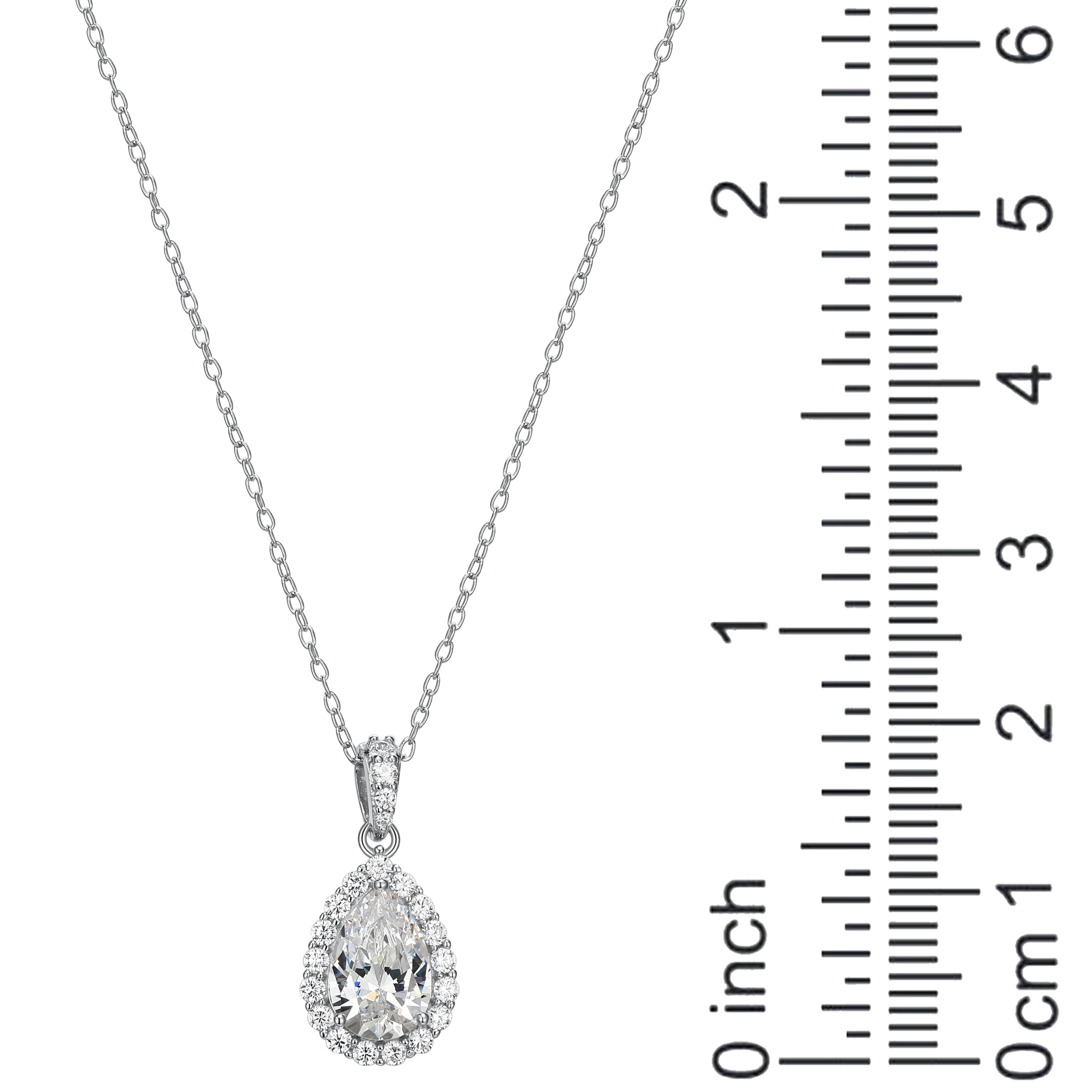Forever Facets Moissanite Pear-Shape Pendant Necklace in Rhodium Plated Sterling Silver, Adult Female