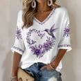 thumbnail image 2 of JULMCOMO Alzheimer's Awareness Shirts for Women Purple Floral Print V Neck 3/4 Sleeve Casual Comfy T Shirts Loose Fit Graphic Tees White S, 2 of 4