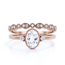 Beautiful Boho And hippie 1.85 Carat Oval Cut Diamond Moissanite Engagement Ring, Wedding Ring, One Matching Band in 10k Solid Rose Gold, Romanic Gift For Her, Promise Ring, Anniversary Ring