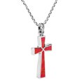 thumbnail image 2 of Minimalist Christian Cross Red Coral .925 Sterling Silver Necklace - 18 inch, 2 of 5