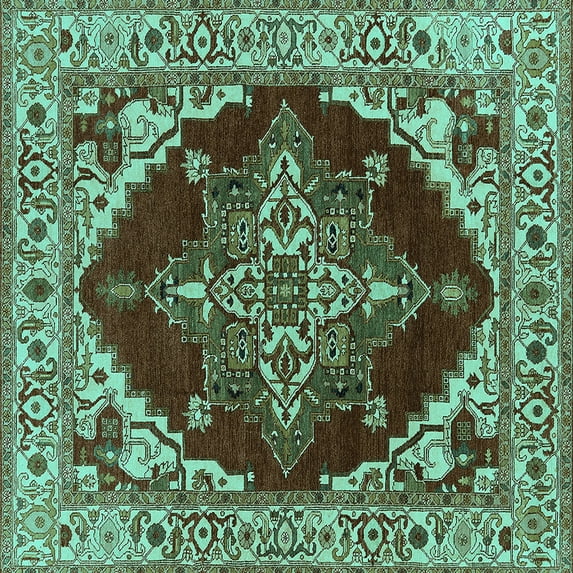 Ahgly Company Indoor Square Oriental Turquoise Blue Industrial Area Rugs, 6' Square