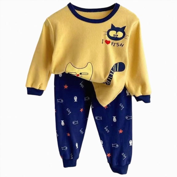 TOWED22 Toddler Newborn Boy Clothes 2Pcs Long Sleeve Print Cotton Pullover Top Elastic Waist Pants Fall Winter Outfits(Light Yellow,3-4 Y)
