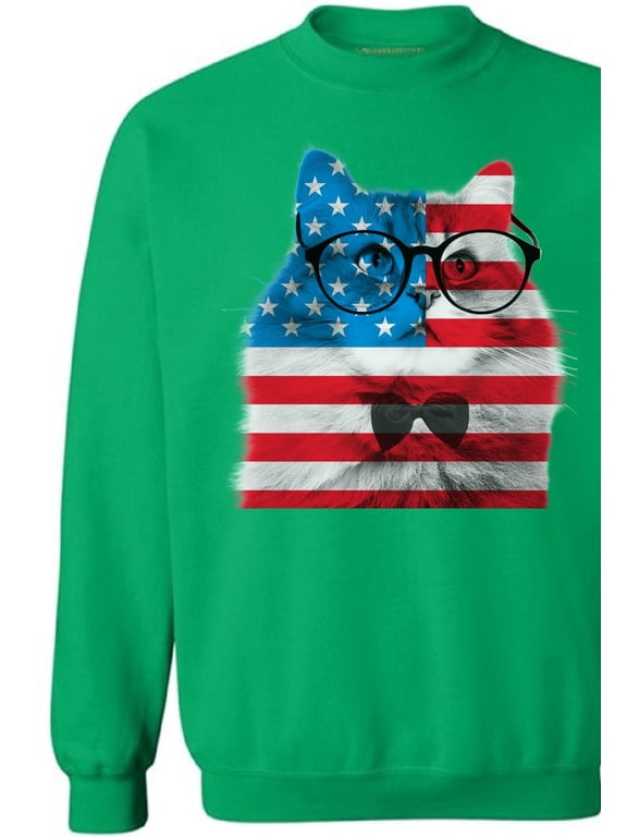 Unisex American Flag Cat Graphic Sweatshirt Tops USA Flag Cat Independence Day 4th of July