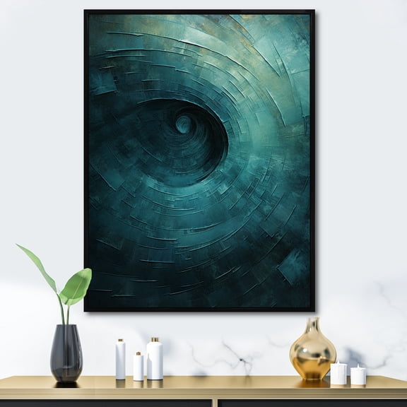 Designart "Spiraling Tranquil Teal Twist I" Abstract Spirals Floater Framed Wall Art Prints