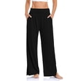 thumbnail image 4 of Pantalones deportivos holgados de pierna ancha para mujer, informales, cómodos, de cintura alta, para yoga, atléticos y con bolsillos, 4 of 5