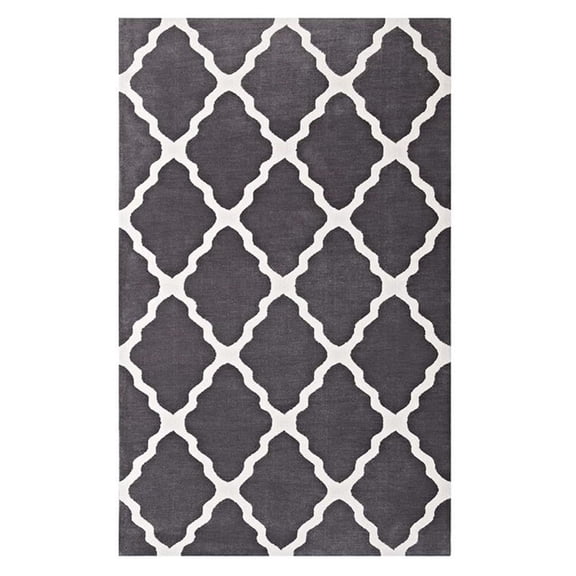 Modway Marja Moroccan Trellis 5' x 8' Area Rug in Charcoal and Ivory