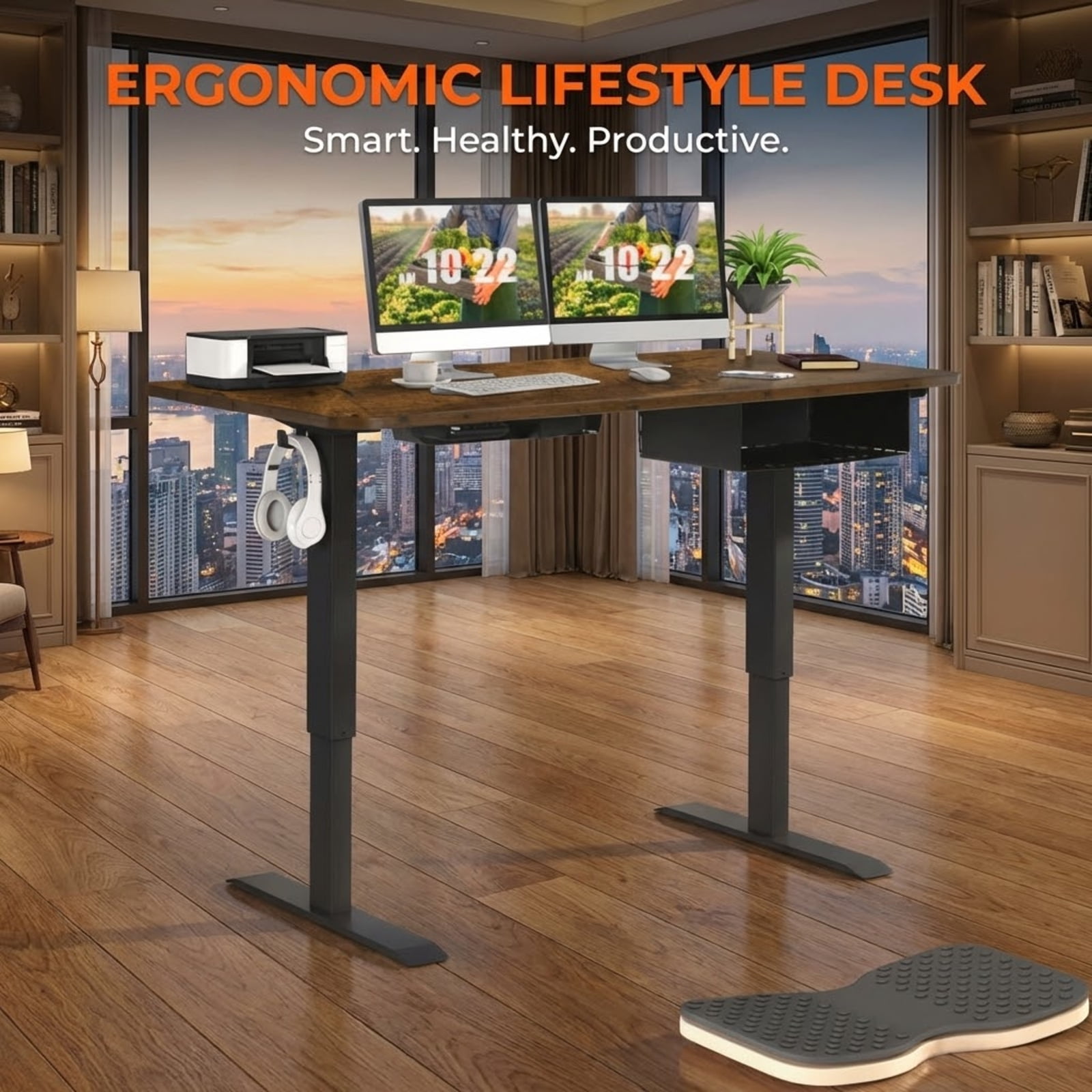 Furnibear 48-Inch Electric Height Adjustable Standing Desk with Memory Control Panel and USB Port, Rustic Brown