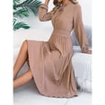 thumbnail image 6 of Wowcloth Women's Casual Dress, Solid Color V-Neck Tie-Waist Puff Sleeve Long Pleated Maxi Dress for Daily Wear, 6 of 9