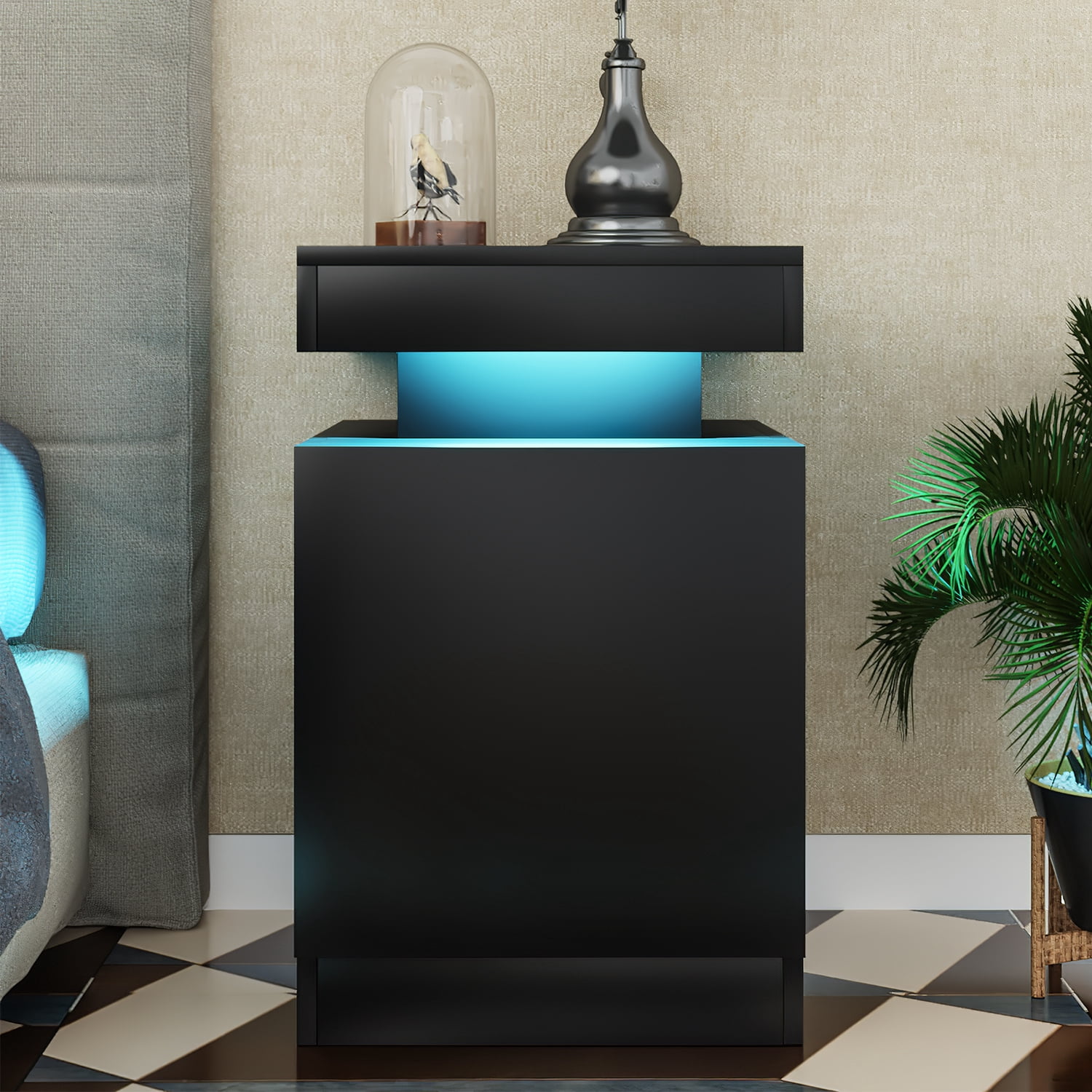 EVmore Set of 2 Home Nightstand, Black, with 24 Color LED Lights