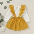 thumbnail image 2 of Sinhoon Toddler Baby Girl Linen Suspender Skirt Set Long Sleeve Shirts Ruffled Dress Clothes, 2 of 7