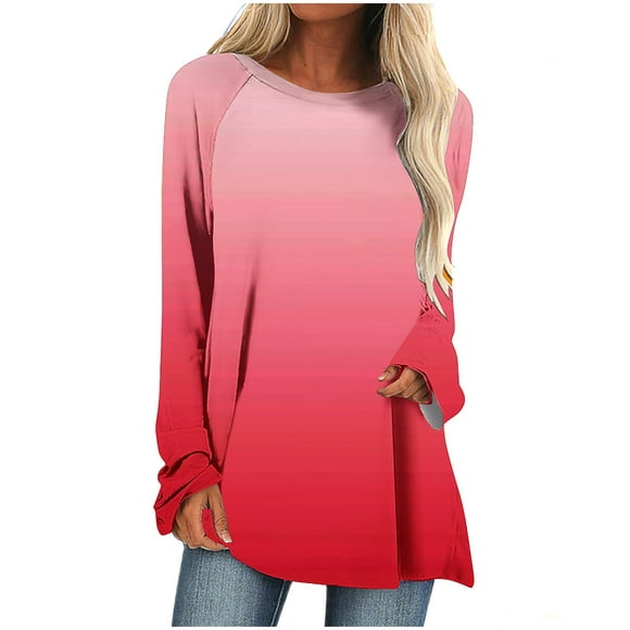 Yuyuzo Womens Long Sleeve Crewneck T Shirts Dressy Casual Loose Tops and Blouses Trendy Printed 2023 Flowy Tunics Pink A1