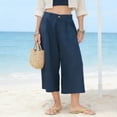 thumbnail image 6 of Tnhcen Women's Summer High Waisted Cotton Linen Wide Leg Pants, Beach Culottes with Drawstring, 7/8 Length Casual Palazzo Trousers S-3XL, 6 of 9
