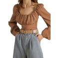 thumbnail image 1 of VISgogo Blusas cortas con busto fruncido para mujer, manga larga de farol, cuello cuadrado, camisetas ajustadas VISgogo moda, 1 of 8