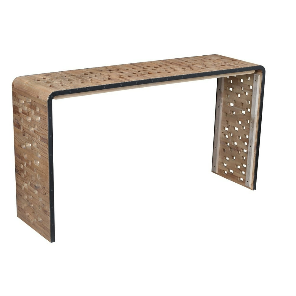 Upside U Shape Rectangular Top Console Table with Cut Outs, Natural Brown