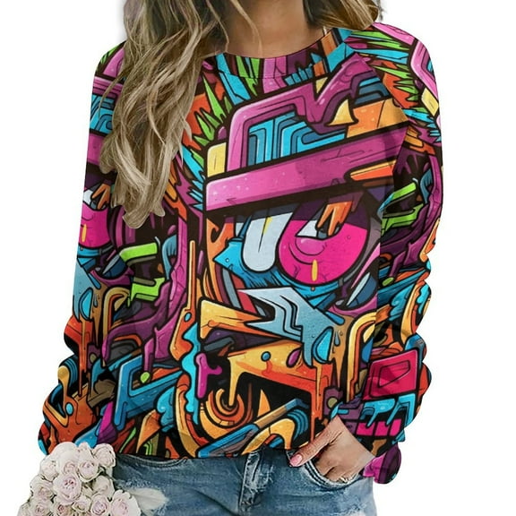 Abstract Oil Painting Womens Oversized Sweatshirts Hoodies Crewneck Casual Tops Comfy FallWinter Clothes 2024