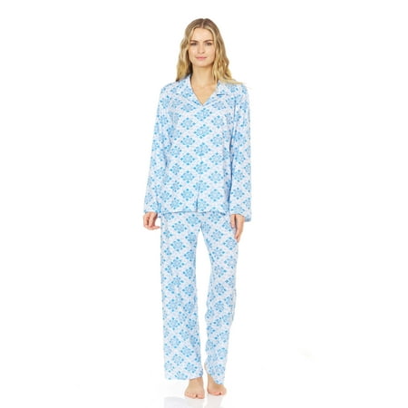 

Lati Fashion Women Sleepwear Pajamas Female Long Sleeve Button Down Pajamas set Blue XL