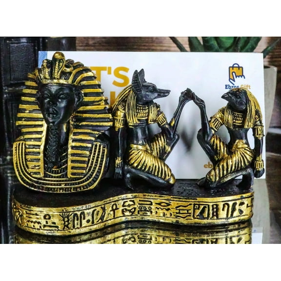 Ancient Egyptian Pharaoh Pyramid Anubis And Horus Business Card Holder Figurine