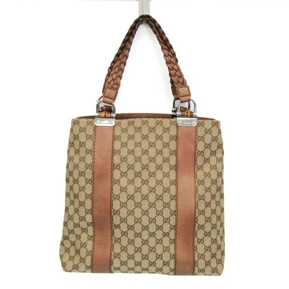 Pre-Owned Gucci GG Canvas Bamboo 232946 Women's GG Canvas,Leather Tote Bag Beige (Good)